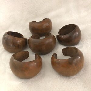 Set of Six Wooden Unique Cuff Style Napkin Rings